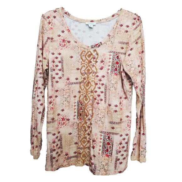 Sundance Cotton Blend Embroidered Lace Cuff Scoop Neck Top Size Medium Boho - Picture 1 of 6